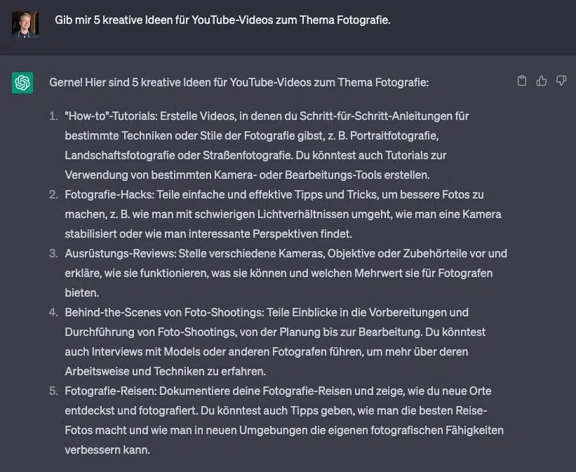 ChatGPT YouTube Videoideen