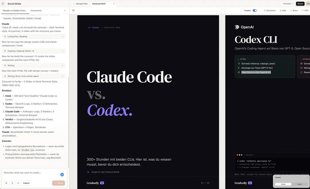 Claude Design interface in the browser with a custom design system