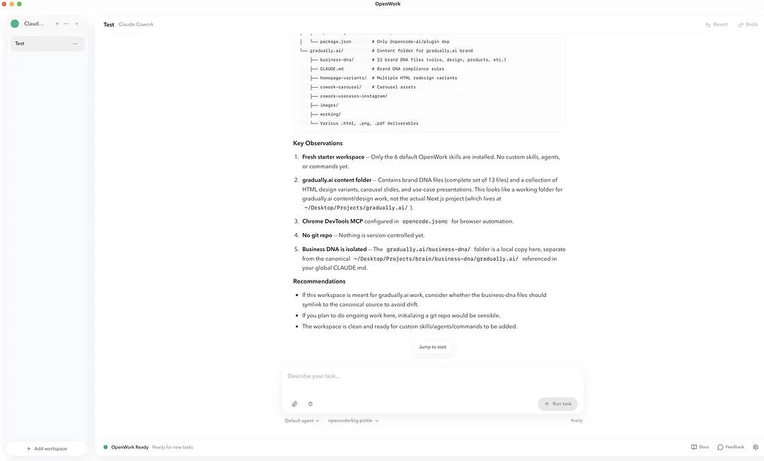OpenWork desktop app with skills, connectors, and Chrome control