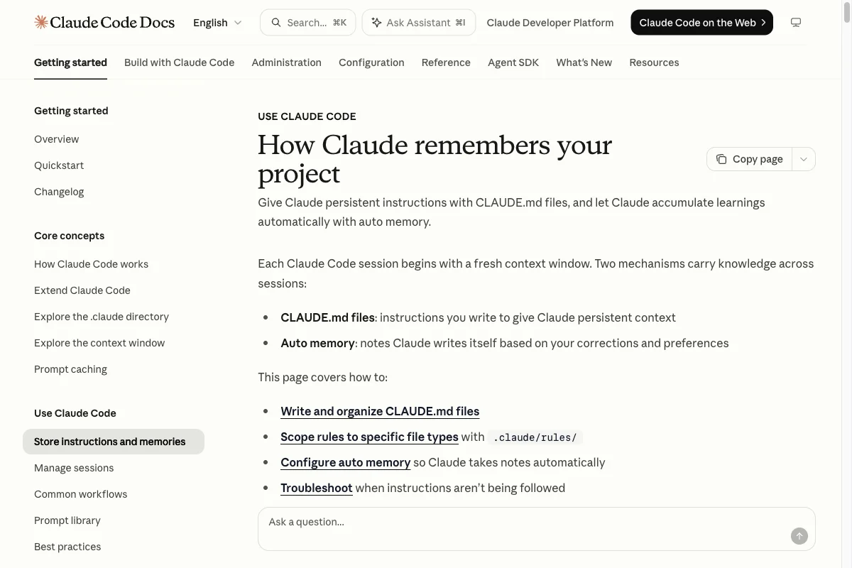 Offizielle Claude-Code-Dokumentation zur Speicher-Hierarchie