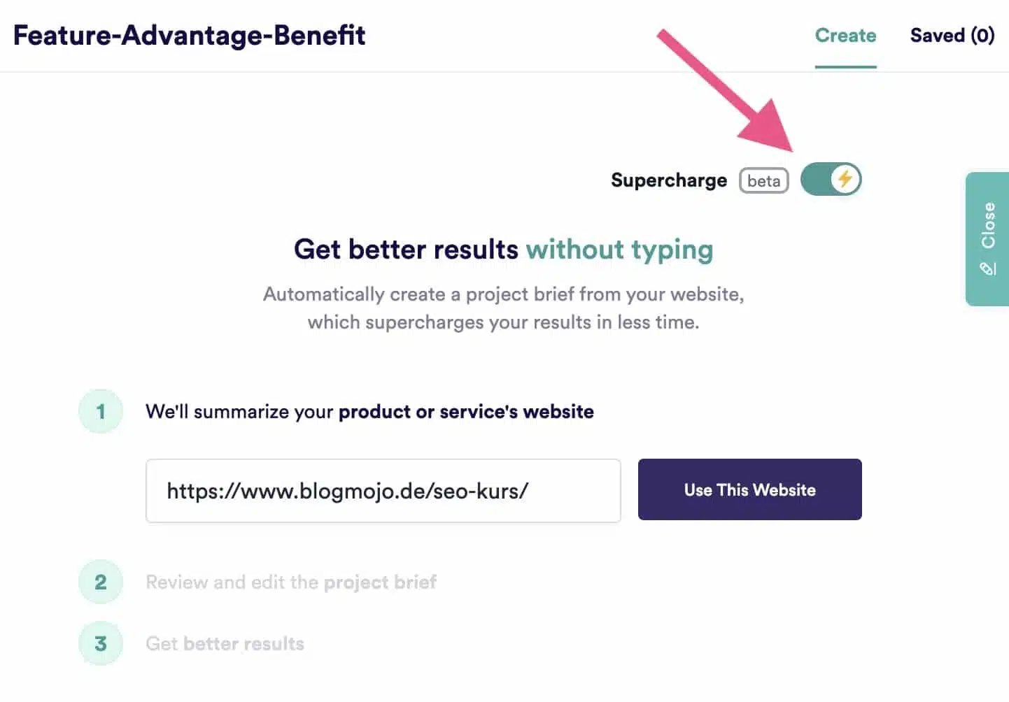 Supercharge-Funktion von Copy.ai