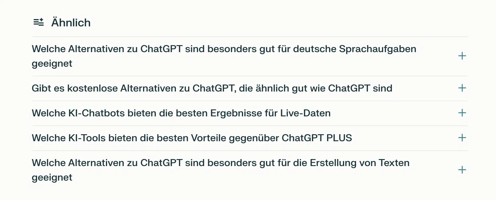 Perplexity zeigt unter der Recherche weiterführende und ähnliche Fragen/Suchanfragen an