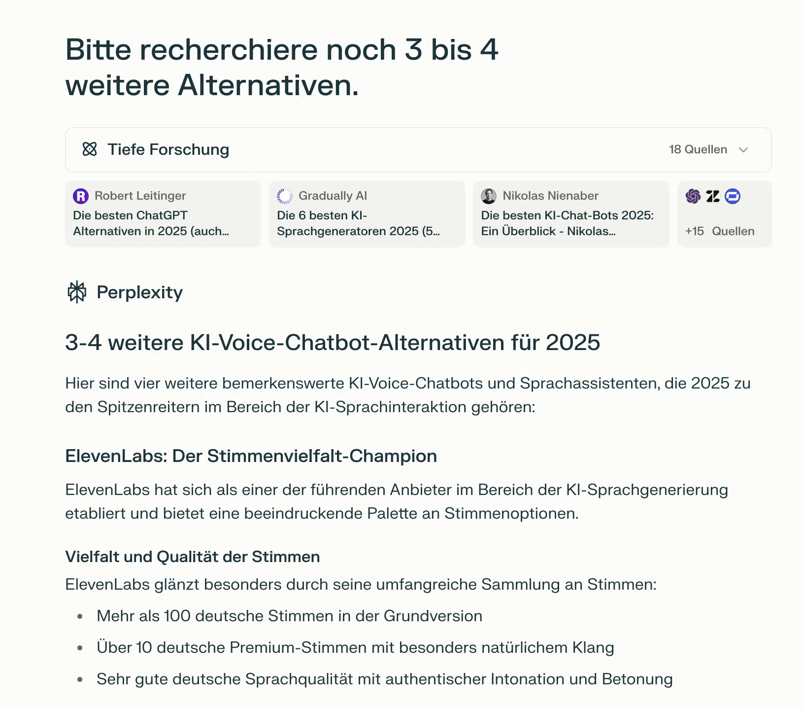 Nachfassen gelingt sehr gut bei Perplexity Deep Research