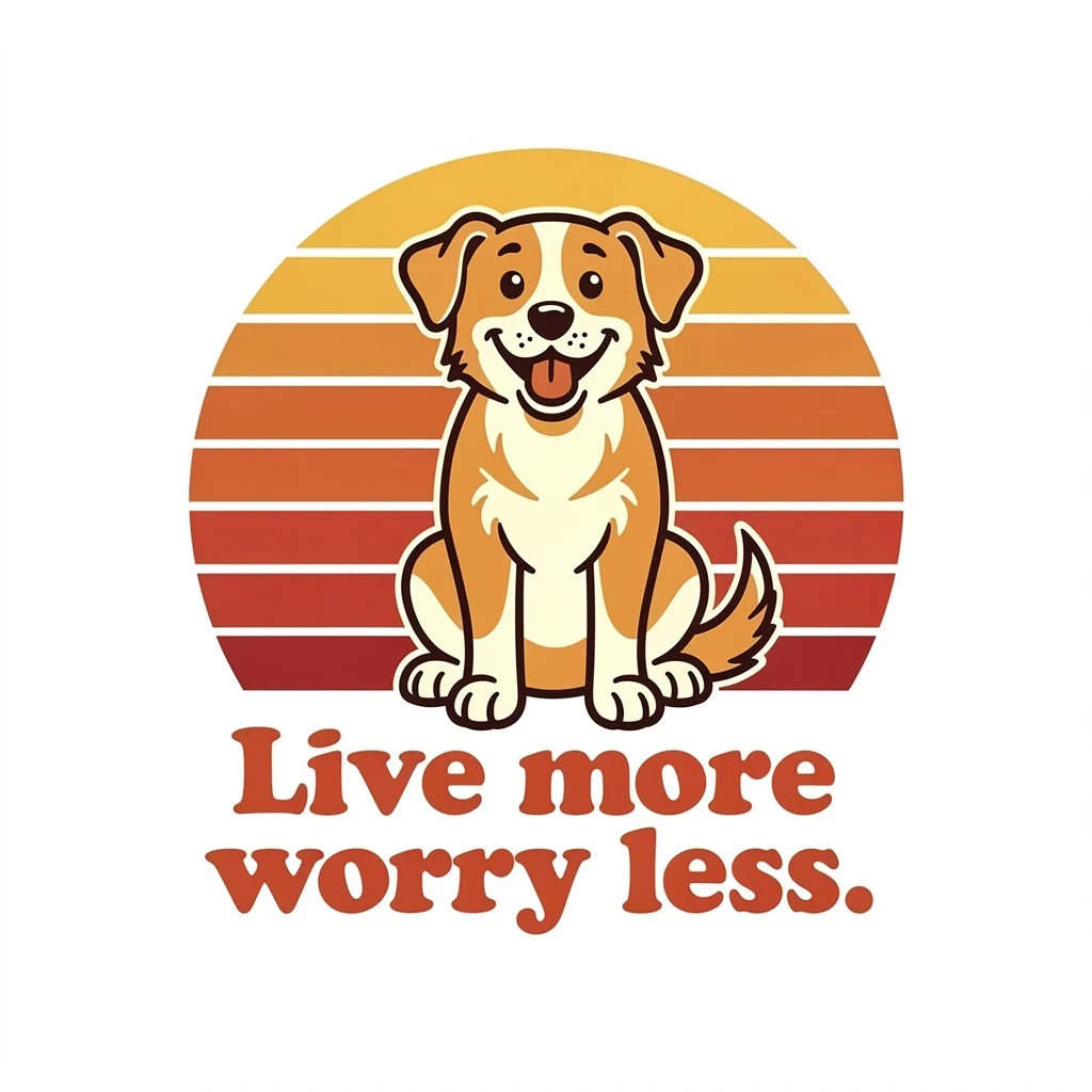 FLUX.2 [pro]: Vintage-T-Shirt-Design mit Hund und Text Live more worry less
