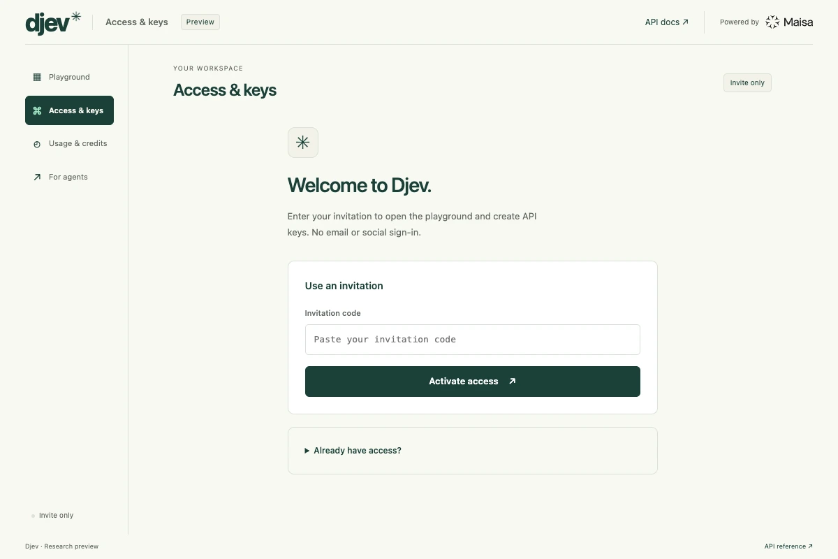 Djev: Research Preview mit Playground und Entwicklerhinweisen