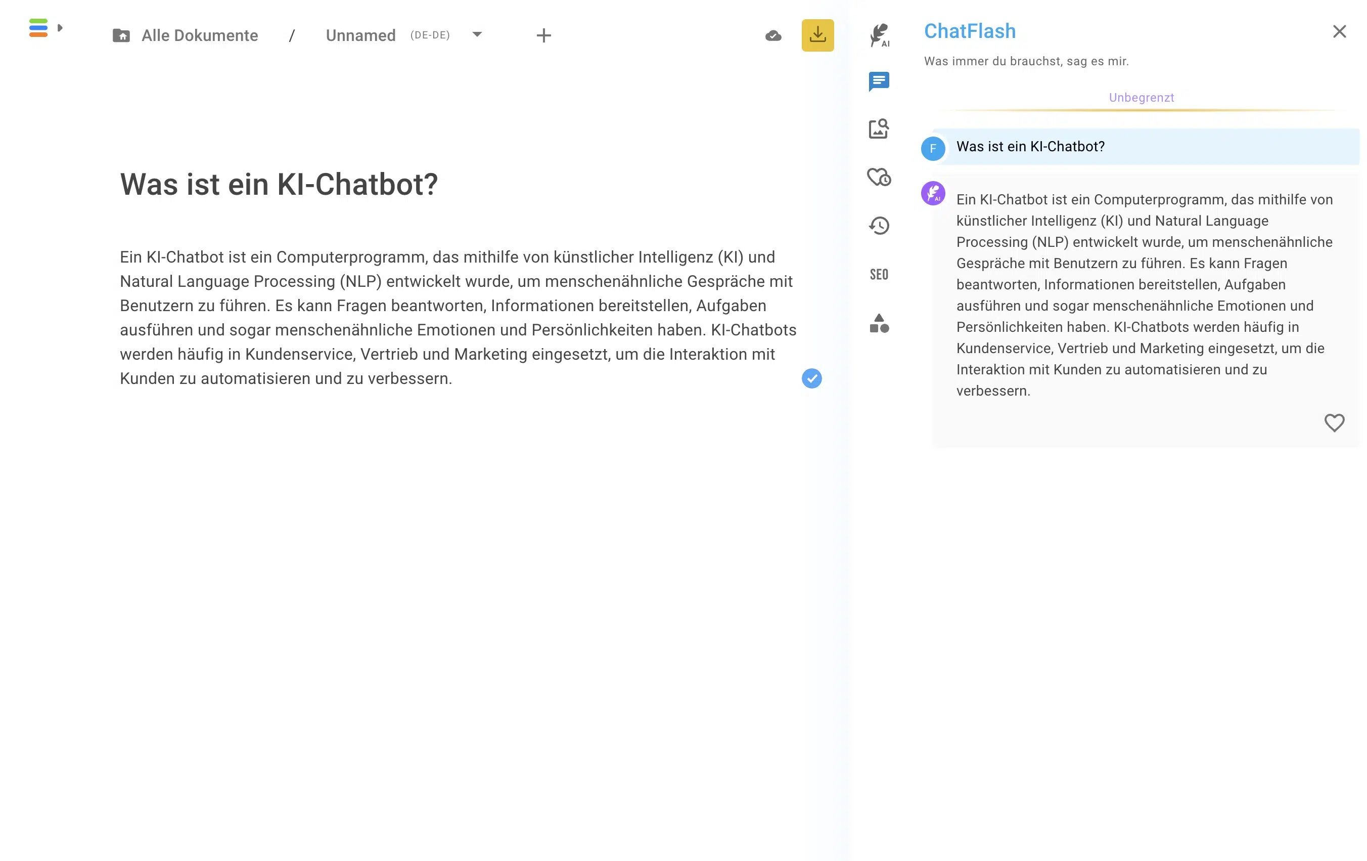 ChatFlash ist in den Neuroflash-Editor integriert