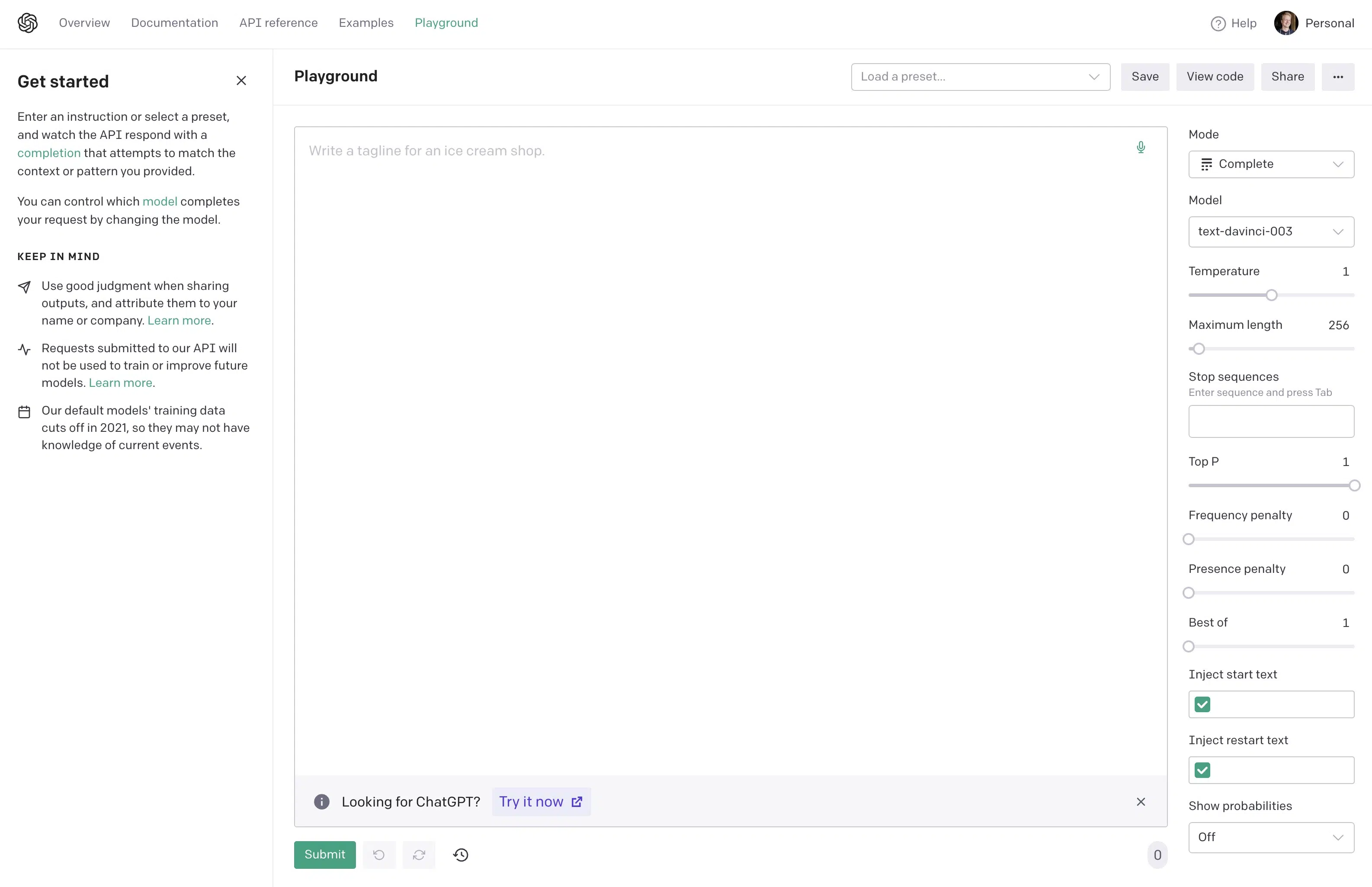 OpenAI Playground