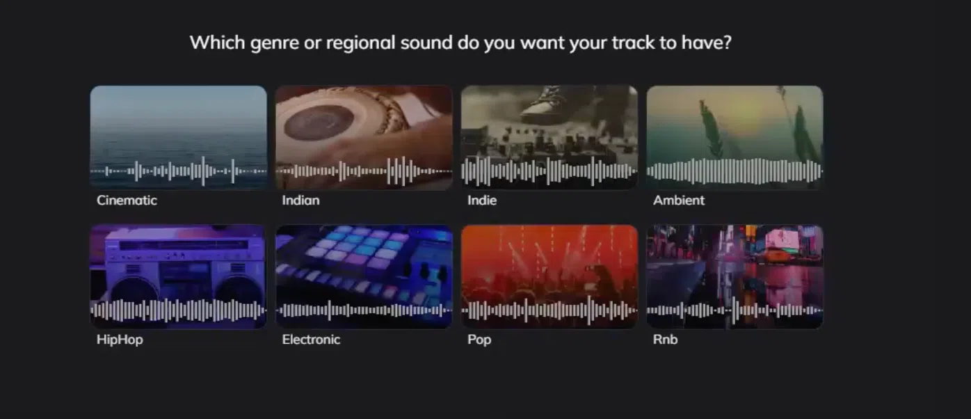 Beatoven.ai Genre-Auswahl für KI-Musikgenerierung