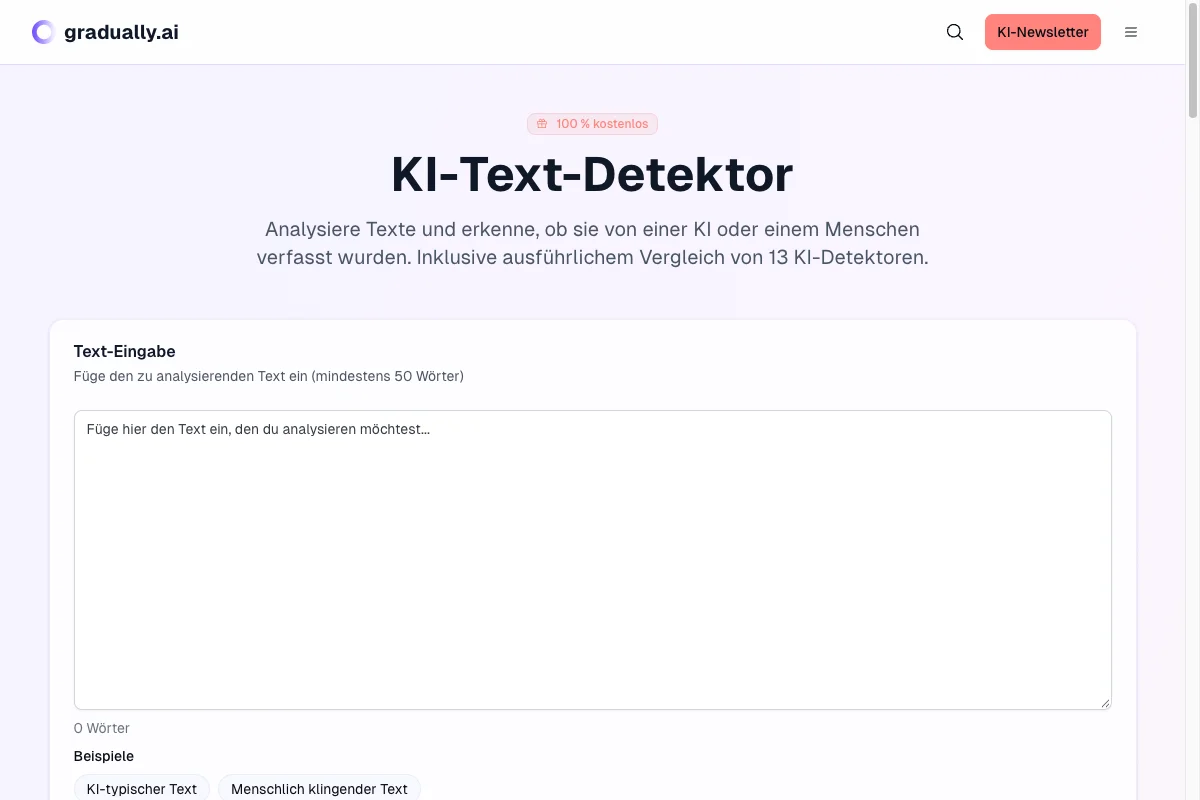 German Gradually detector interface with an empty text field before its removal