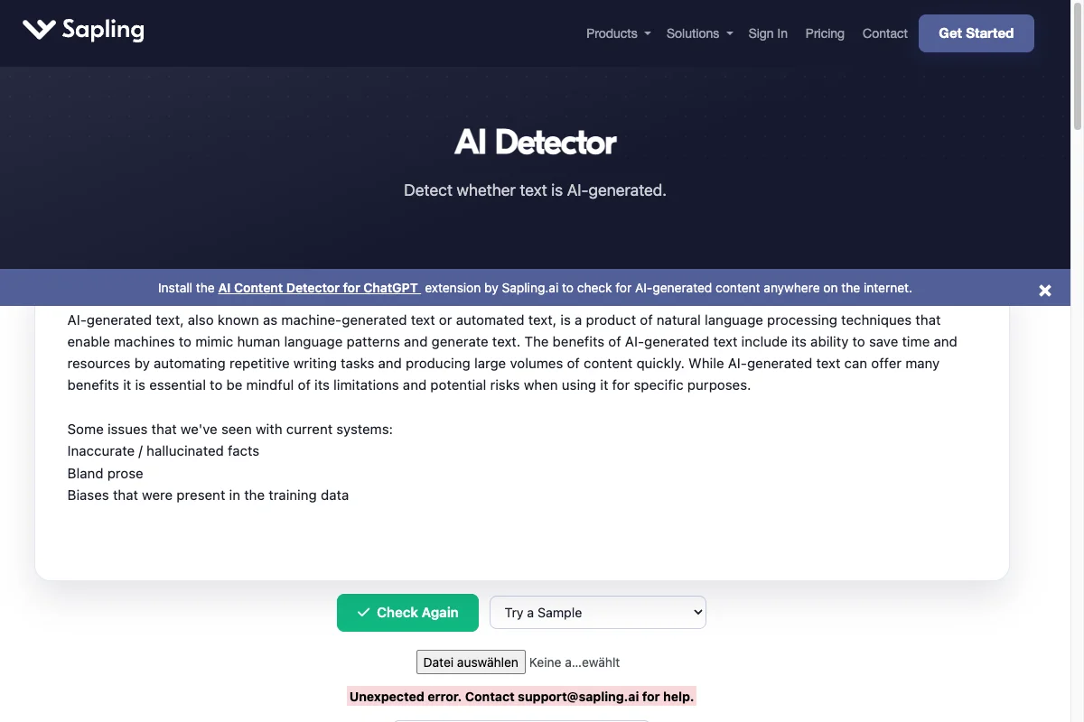 Sapling interface with a prefilled provider example and a visible error on September 20, 2026