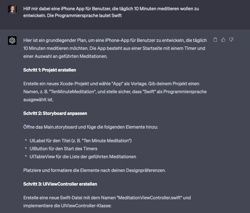 ChatGPT für App-Entwicklung