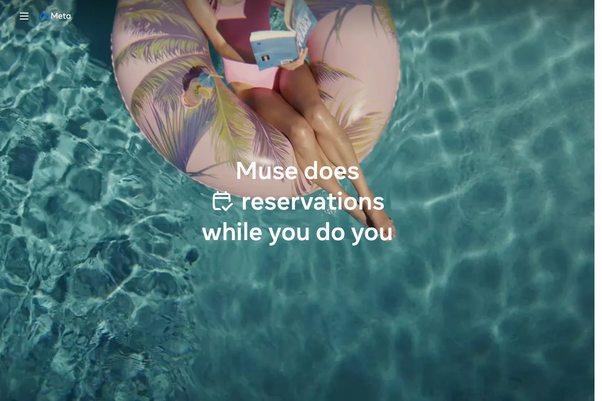 Meta Muse product page previewing help with everyday tasks and reservations.