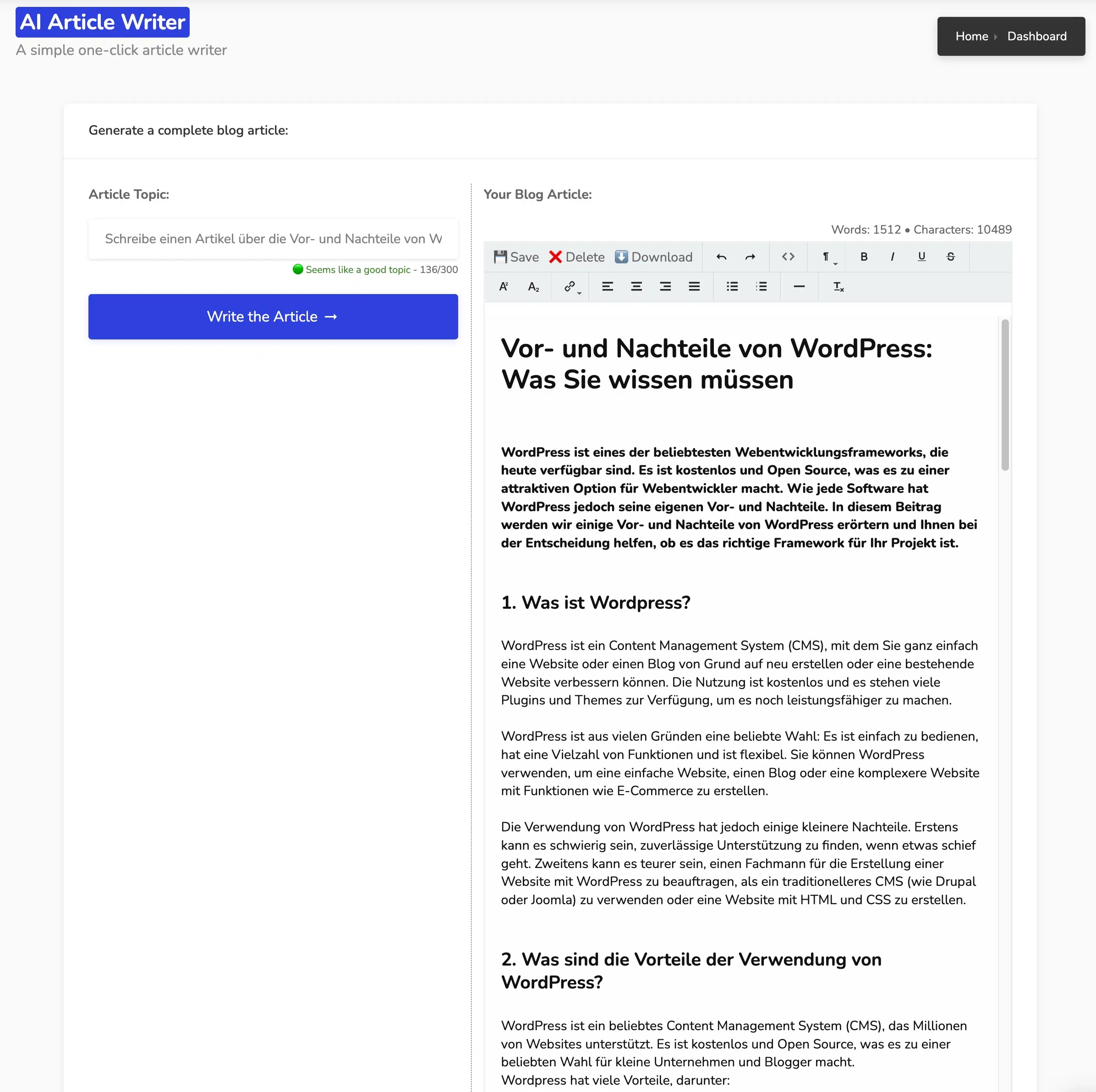 AI Article Writer von Writecream