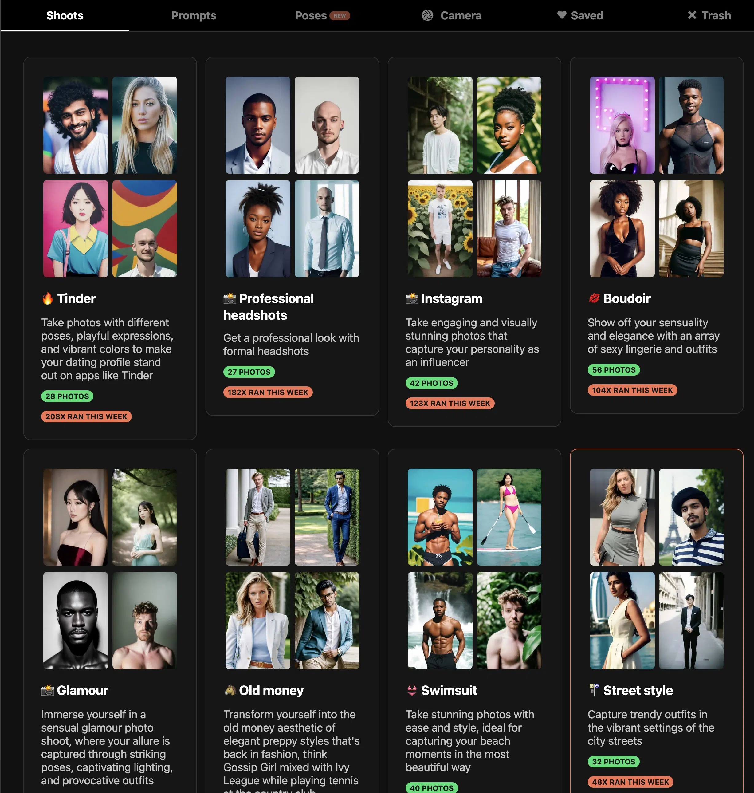 Photo AI shoot selection options