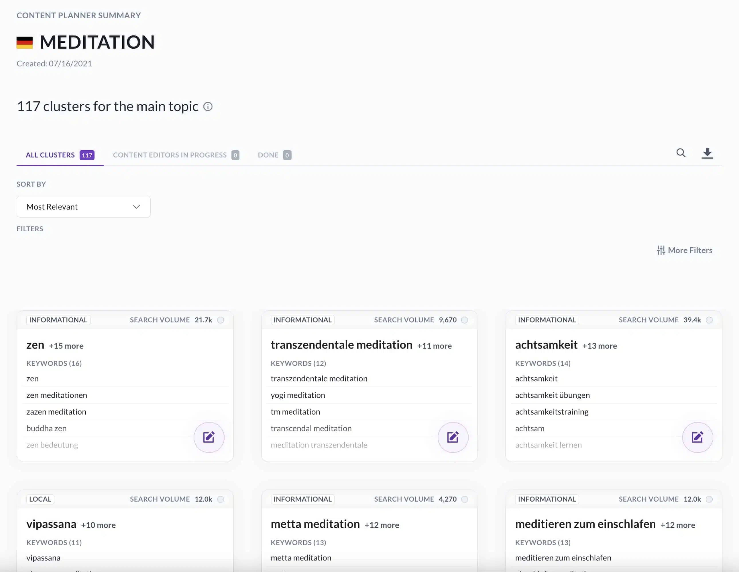 Finding keyword clusters with the Content Planner