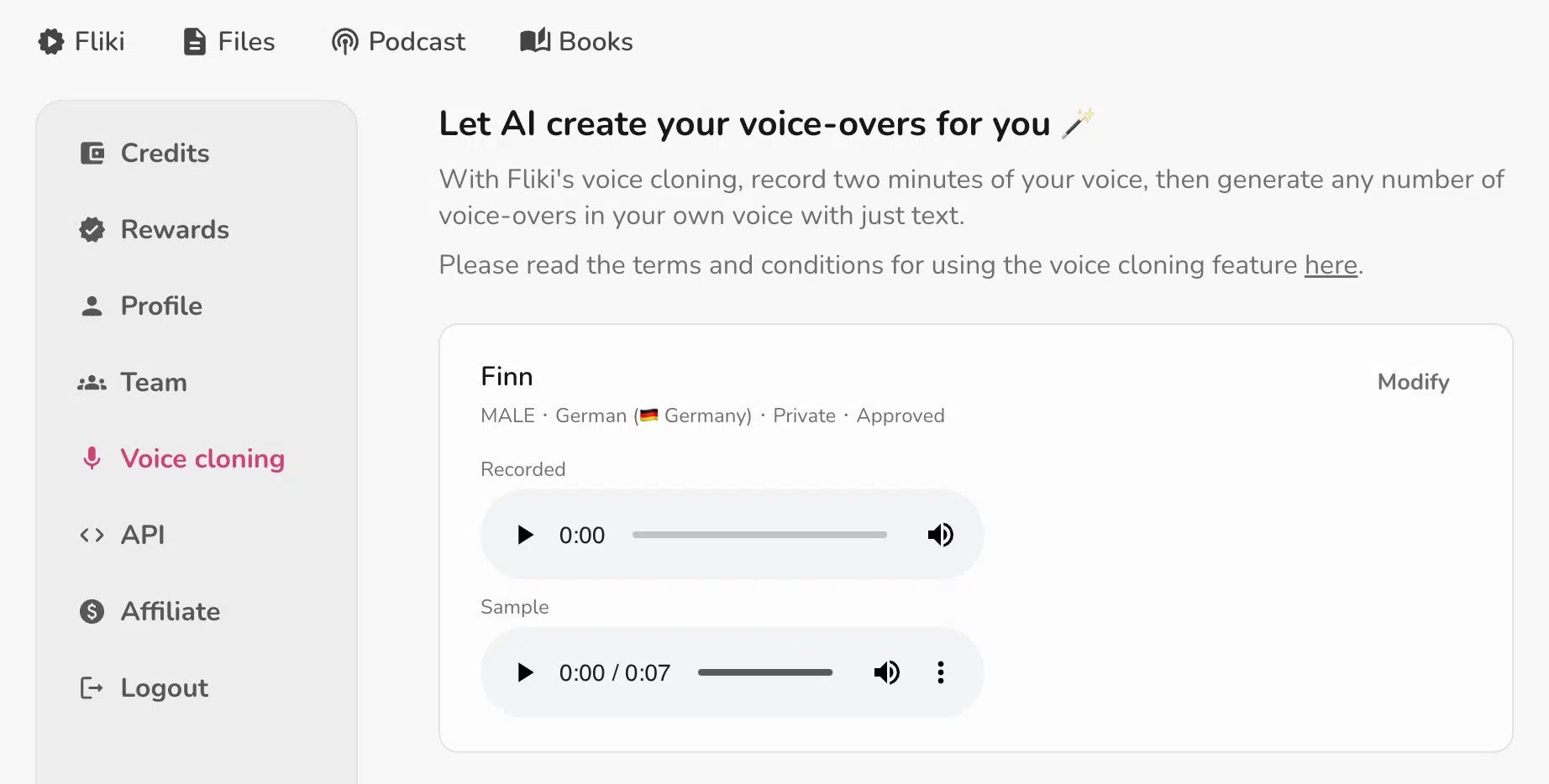 Fliki AI voice cloning feature