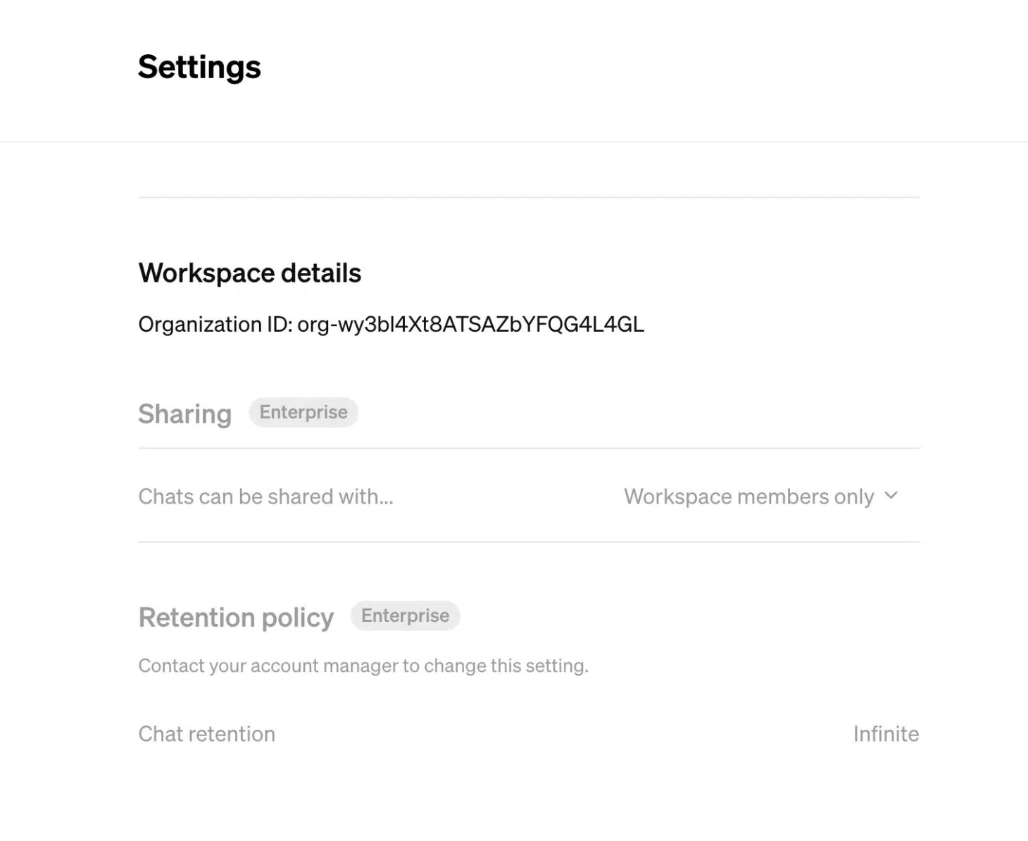 ChatGPT Enterprise sharing and retention policy settings