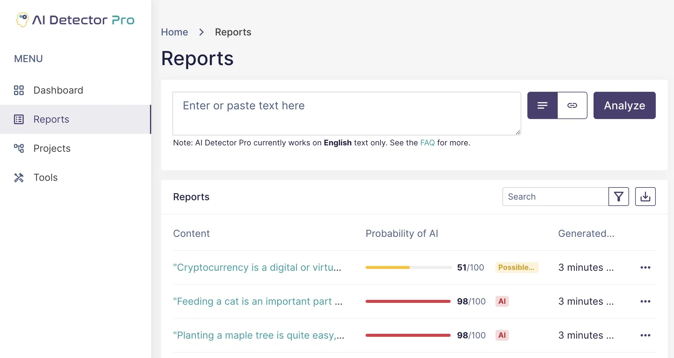 AI Detector Pro user interface for AI text detection