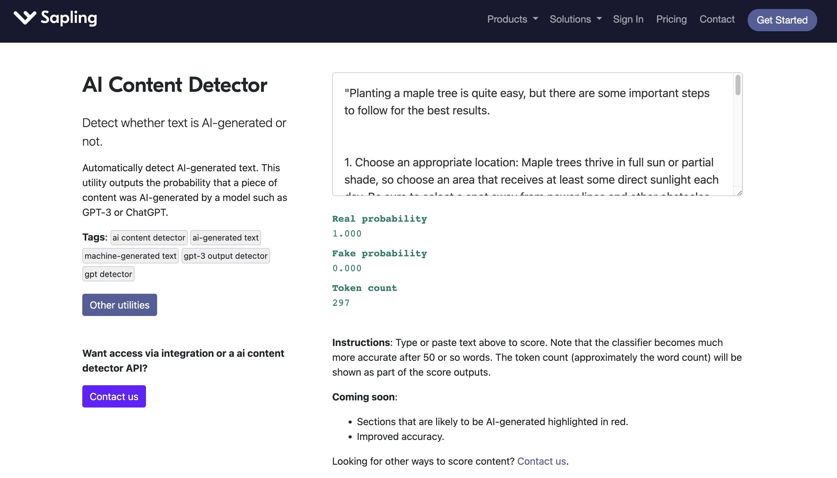 Sapling AI Content Detector