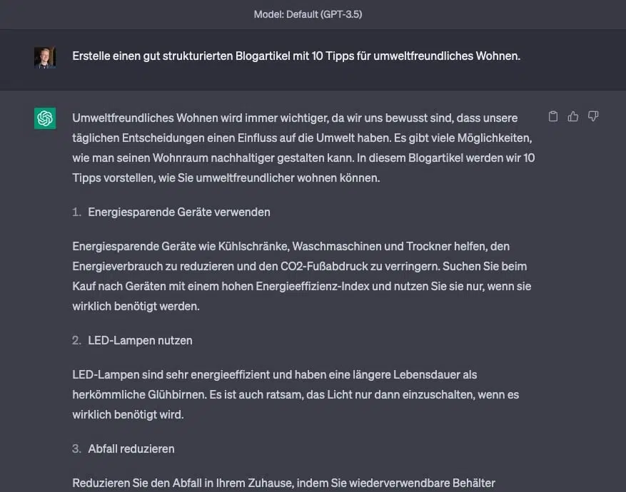 ChatGPT generates blog article