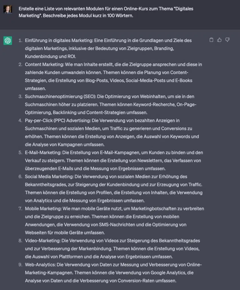 ChatGPT creates course modules