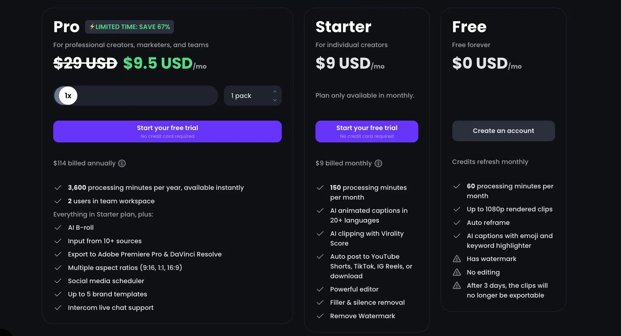 Opus Clip Pricing
