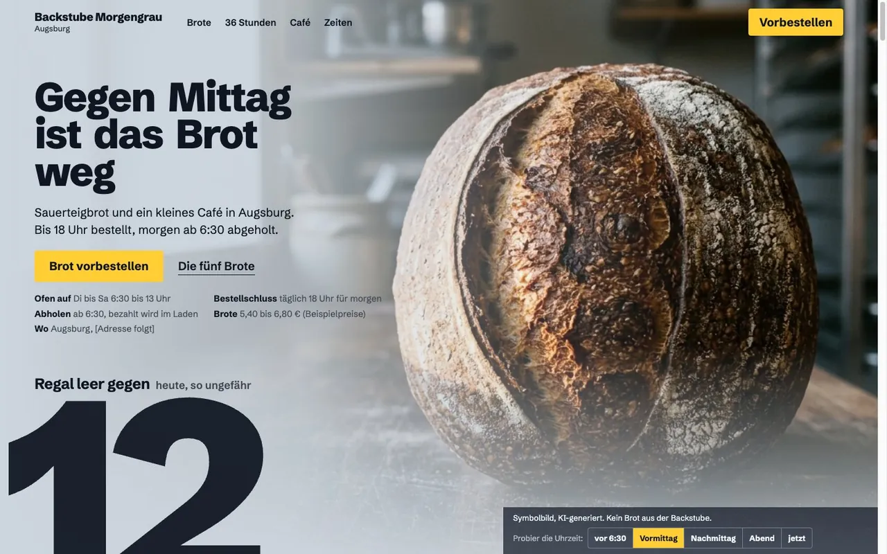 Preview of the example page for Backstube Morgengrau
