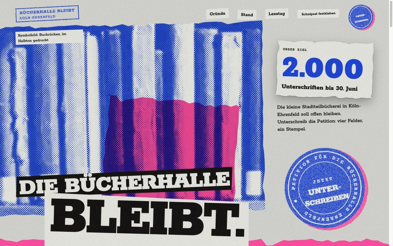 Preview of the example page for Bücherhalle bleibt