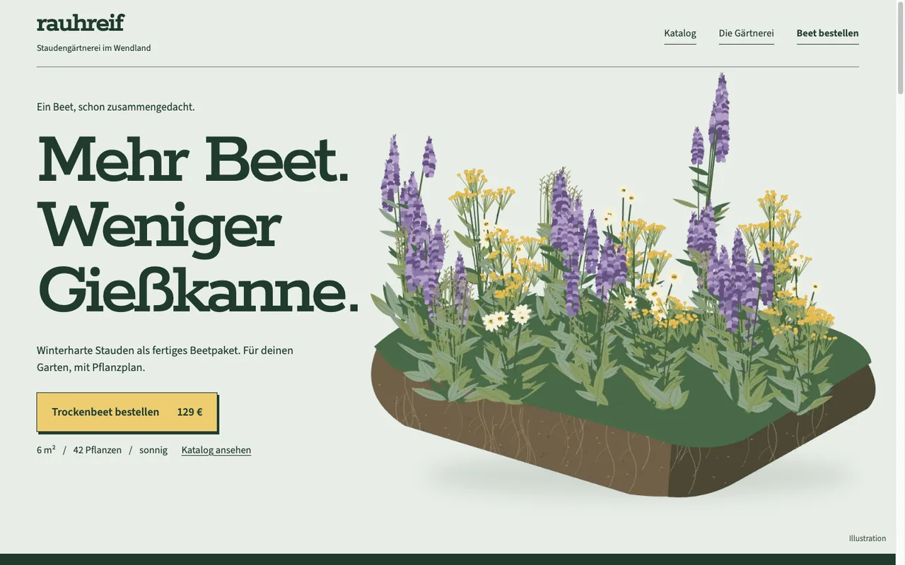 Preview of the example page for Staudengärtnerei Rauhreif