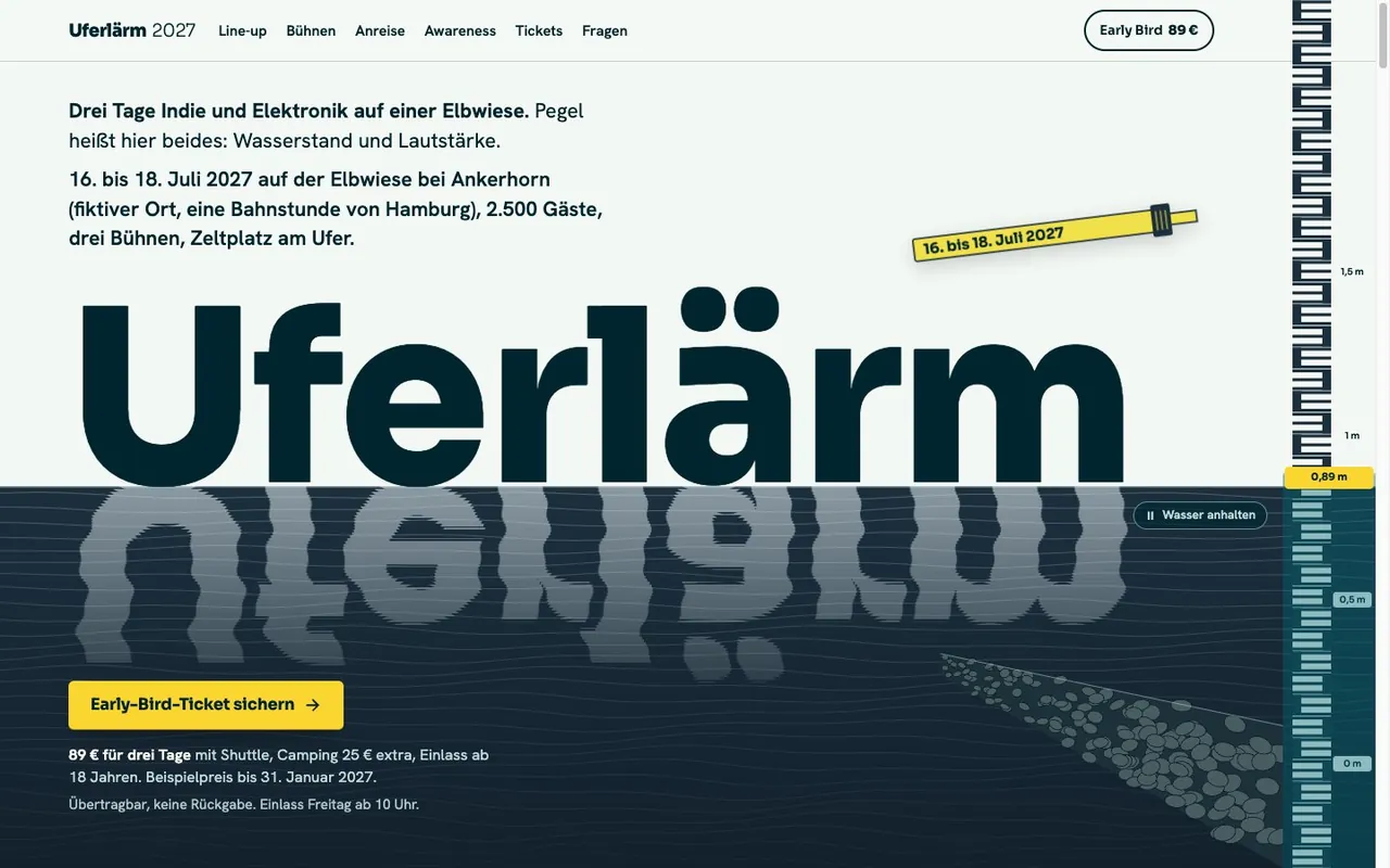 Preview of the example page for Uferlärm 2027