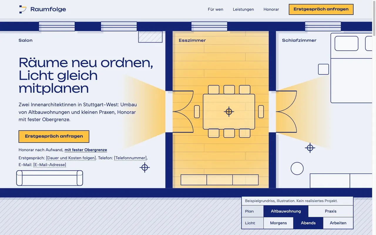 Preview of the example page for Raumfolge
