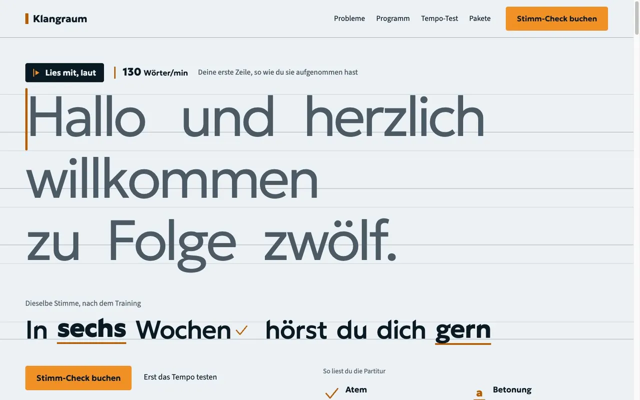 Preview of the example page for Klangraum