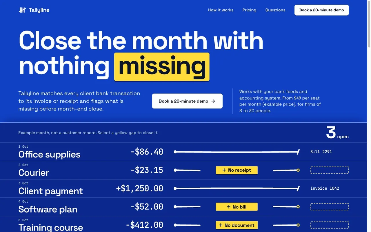 Preview of the example page for Tallyline