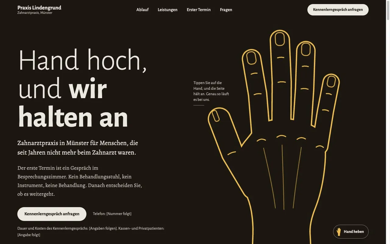 Preview of the example page for Praxis Lindengrund
