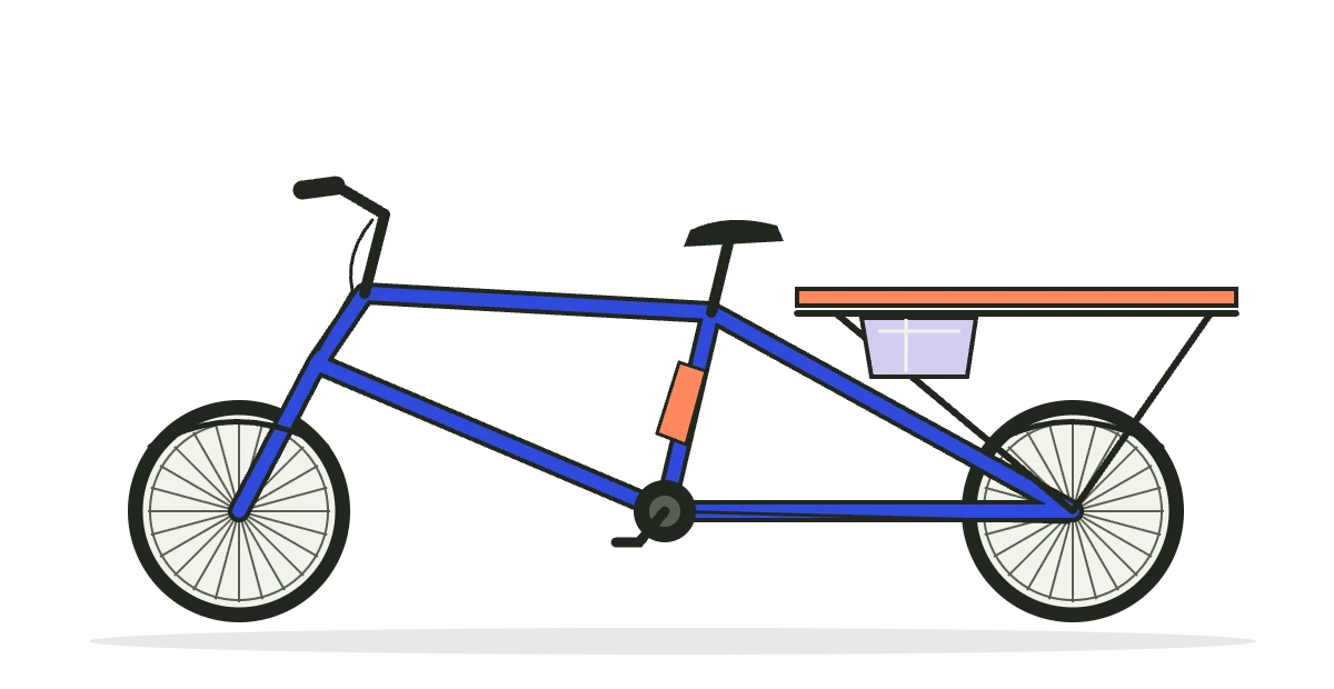 Zeichnung eines Longtail mit langem Hinterbau, hohem Gepäckträger und freiem Hinterrad